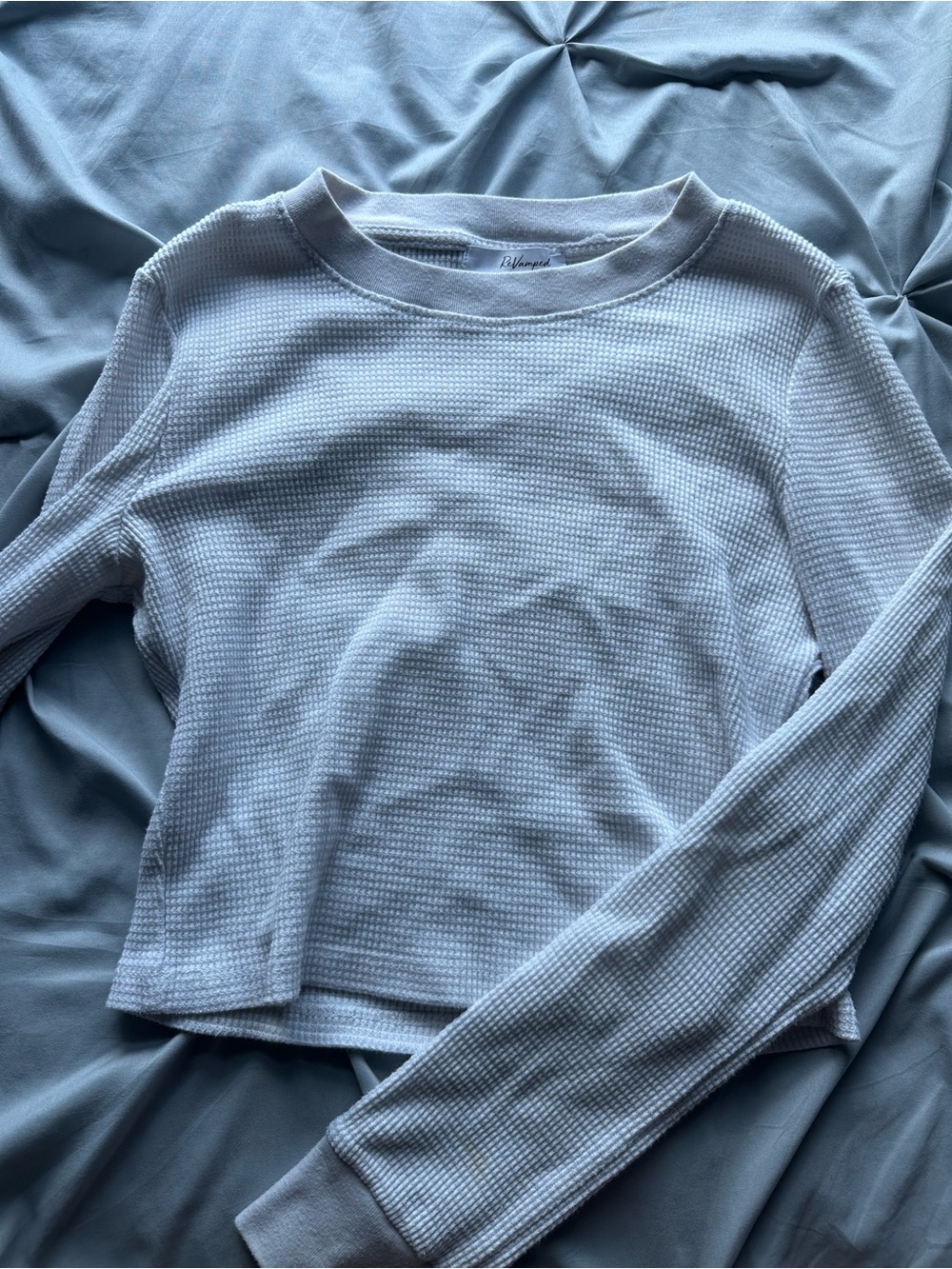 Revamped White Waffle Knit Long Sleeve Tee